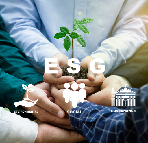 hands clasped with text in the foreground with the letters ESG